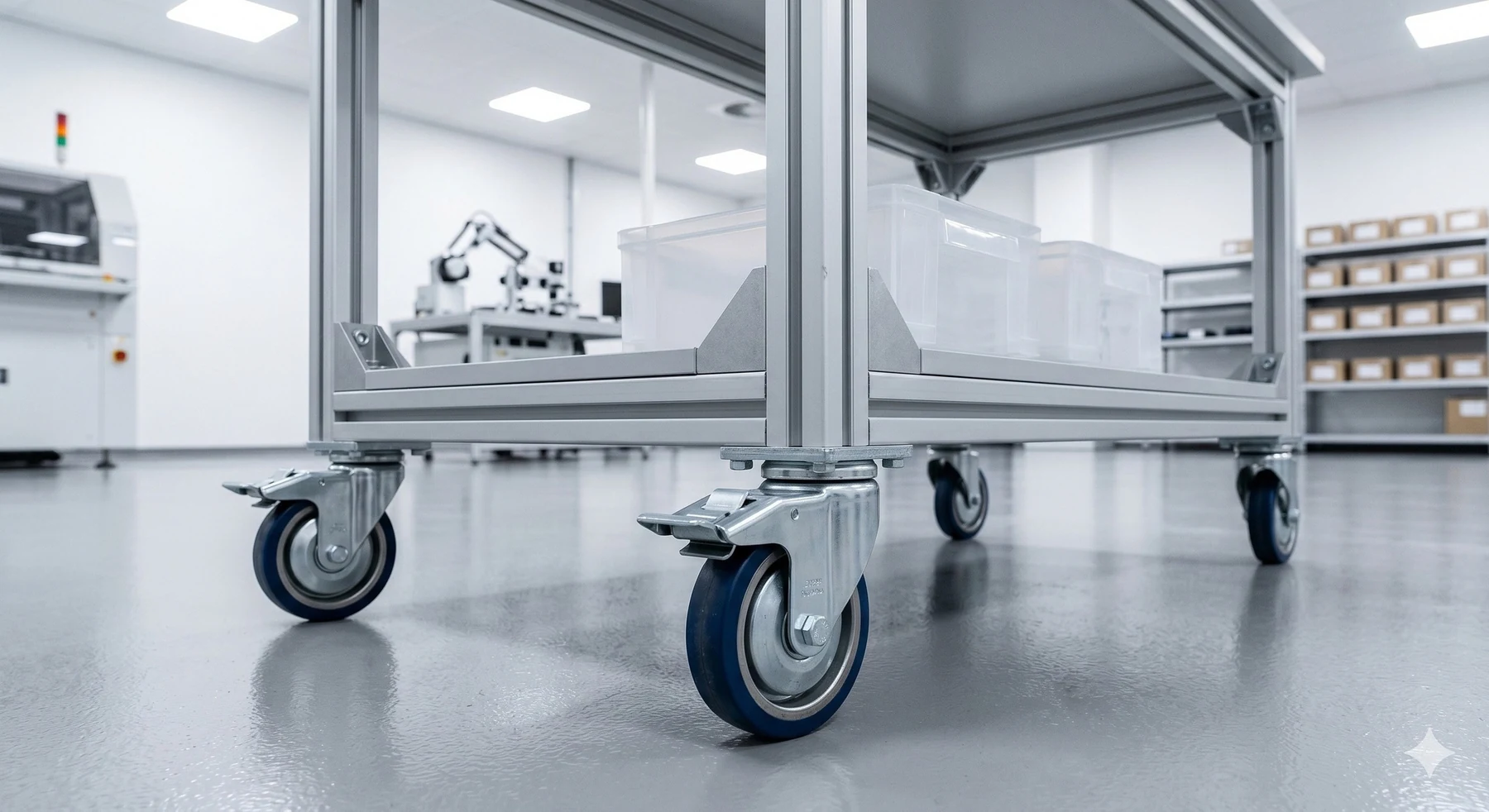 Estructura móvil de aluminio con ruedas y cubierta, de la presentación ALUTEKNIA